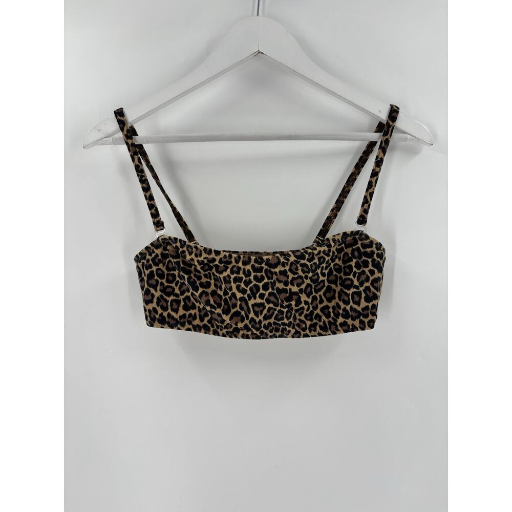 Vintage Sun Streak Swim Tank Top Womens 10 Brown Black Leopard Print Bandeau